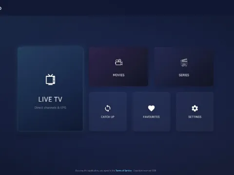 StreamHub television home screen with large navigation controls