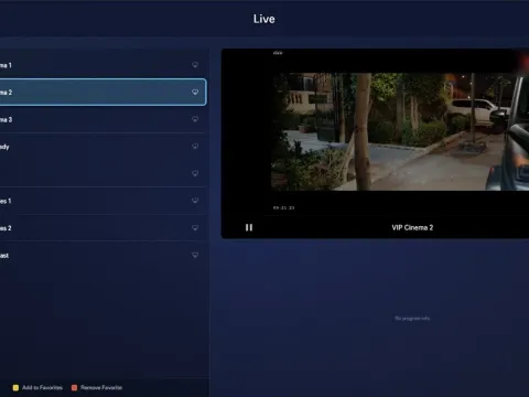 StreamHub live channel list with an embedded video preview
